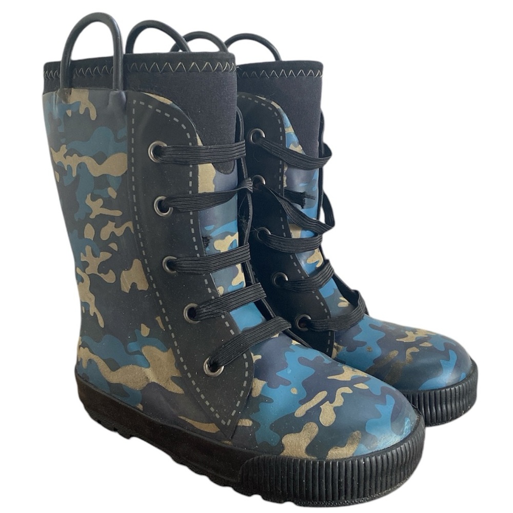 Western Chief Blue Camo waterproof Rain Boots Pull On Snow Boots, Kids 11/12